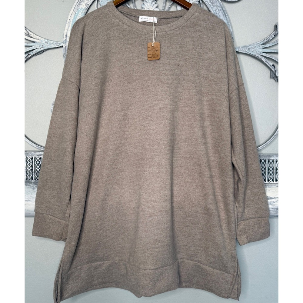 Perfect Peach Taupe Longline Tunic Sweater Crew Neck‎ Size XL NWT